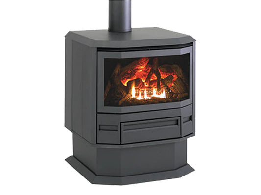 FSP600 Free Standing Bay Window Charcoal with top Flue, Remote And Flue Kit