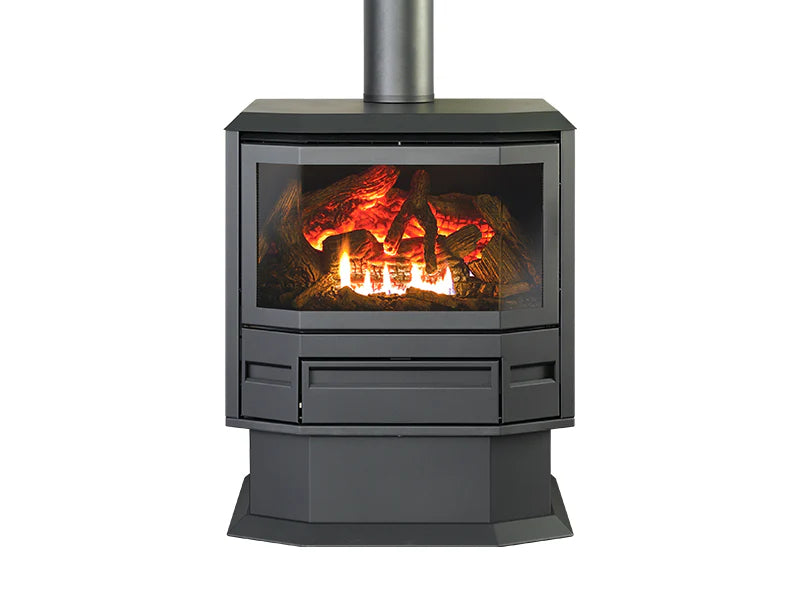 FSP600 Free Standing Bay Window Charcoal with top Flue, Remote And Flue Kit